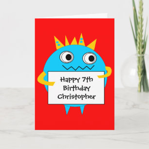 Red Blue Funny Monster Birthday Card Kort