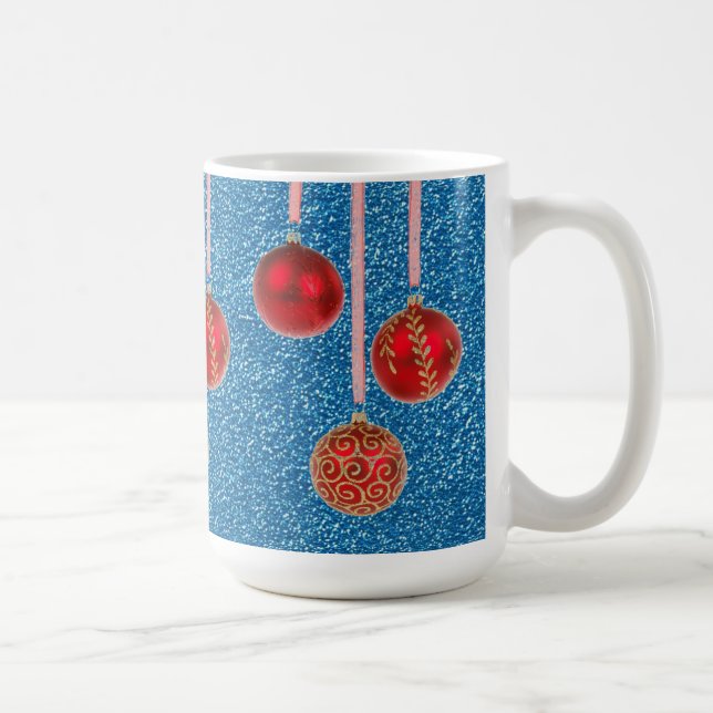 Red Blue Glitter God jul Baubles Mugg (Höger)