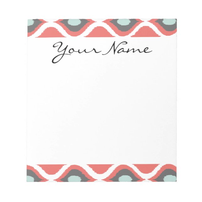 Red Blue Grått Geometric Ikat Tribal Print Mönster Anteckningsblock (Framsida)