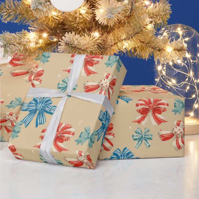 Red, Blue, Green, White Bow Pattern Presentpapper (Helgdagar)