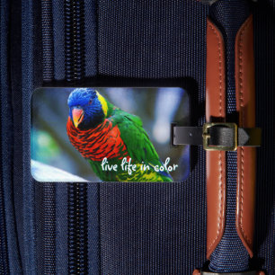 Red Blue Grönt Bird Live Life i Färg-citatet Bagagebricka