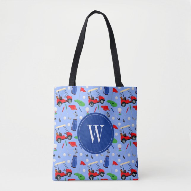 Red Blue & Grönt Golf Monogram Tygkasse (Framsida)