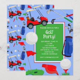 Red Blue & Grönt Golf Party Inbjudningar