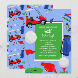 Red Blue & Grönt Golf Party Inbjudningar