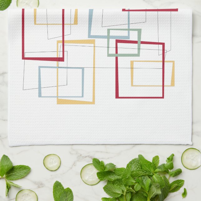 Red Blue Grönt Gult Fack Retro i mitten av århundr Kökshandduk (Vikta)