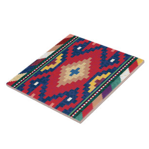 Red Blue Grönt Gult White Oriental Kilim Matta Kakelplatta