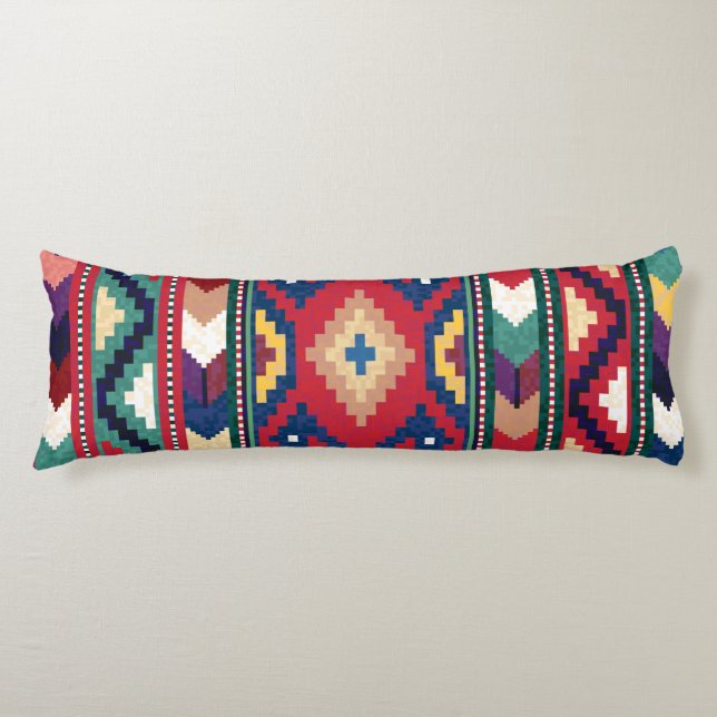 Red Blue Grönt Gult White Oriental Kilim Matta Kroppskudde (Framsidan)