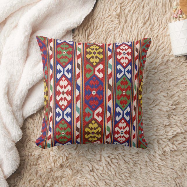 Red Blue Grönt Gult White Oriental Kilim Matta Kudde (Filt)
