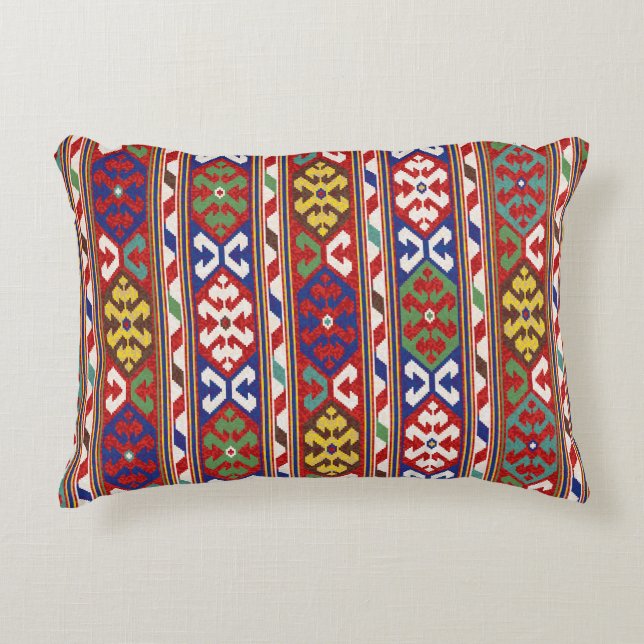 Red Blue Grönt Gult White Oriental Kilim Matta Prydnadskudde (Framsidan)