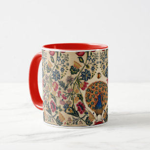RED BLUE GULA BLOMMOR OCH PEACOCK Antique Blommigt Mugg