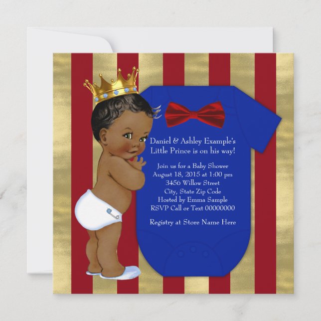 Red Blue Guld Ethnic Prince Baby Shower Inbjudningar (Framsida)