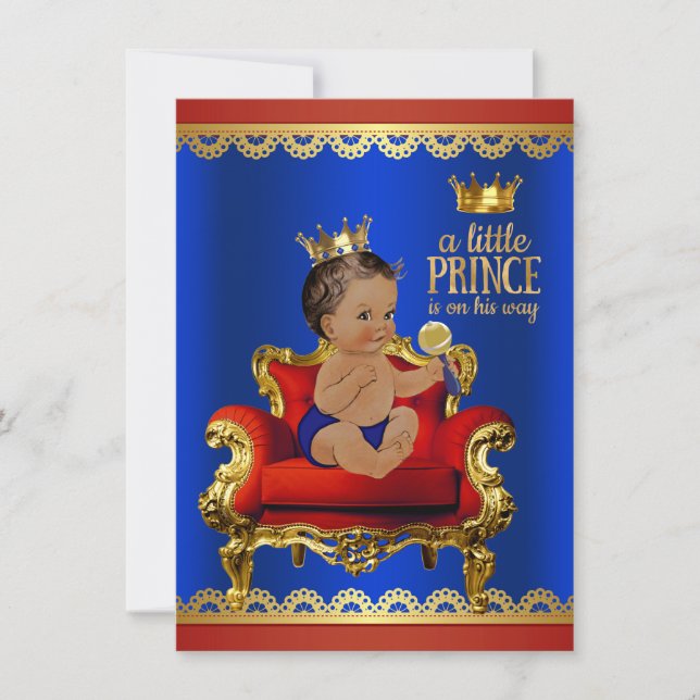 Red Blue Guld stol Ethnic Prince Boy Shower Inbjudningar (Framsida)
