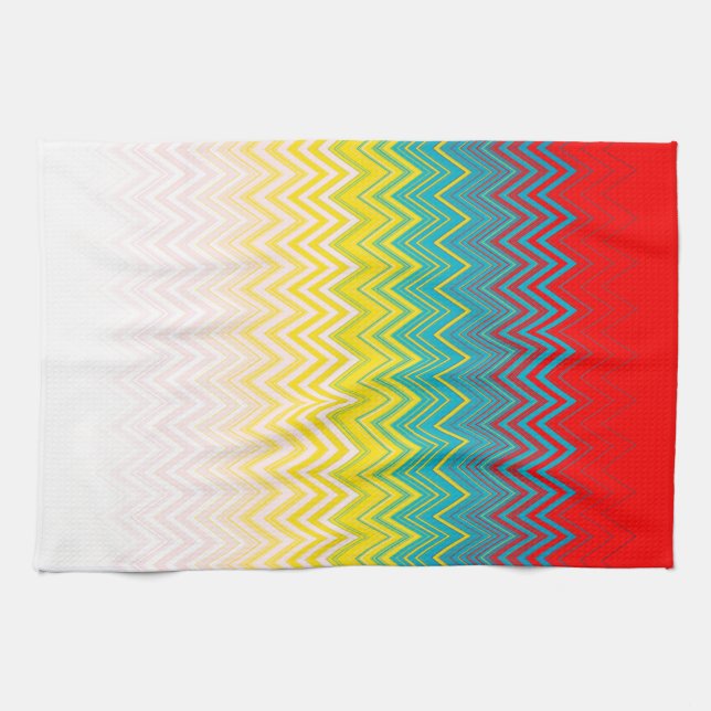 Red Blue Gult Chic Unique Zigzag Mönster Kökshandduk (Horisontell)