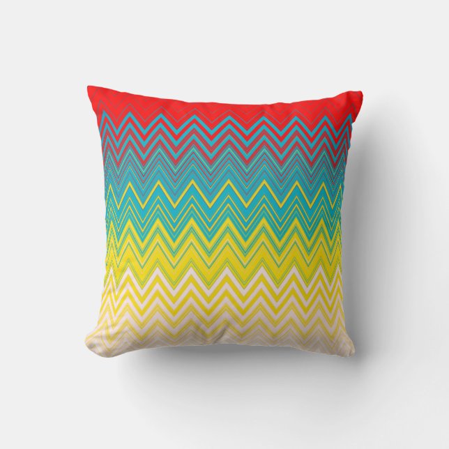 Red Blue Gult Chic Unique Zigzag Mönster Kudde (Framsida)