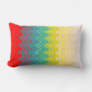 Red Blue Gult Chic Unique Zigzag Mönster Lumbarkudde
