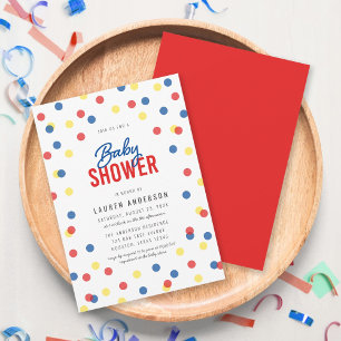 Red Blue Gult Confetti Baby Shower Inbjudningar