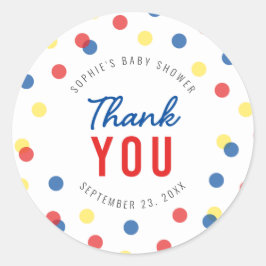 Red Blue Gult Confetti Baby Shower Tack Runt Klistermärke