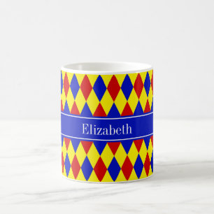 Red Blue Gult Harlequin Royal Ribbon Monogram Kaffemugg