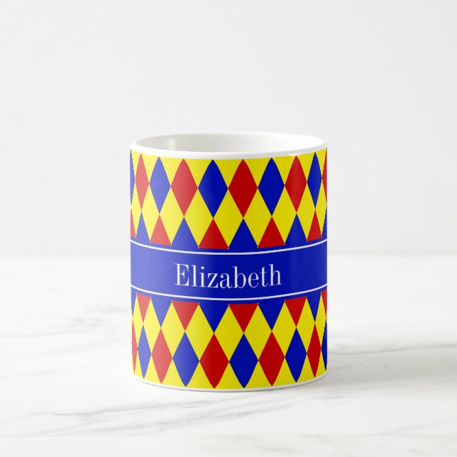 Red Blue Gult Harlequin Royal Ribbon Monogram Kaffemugg (Center)