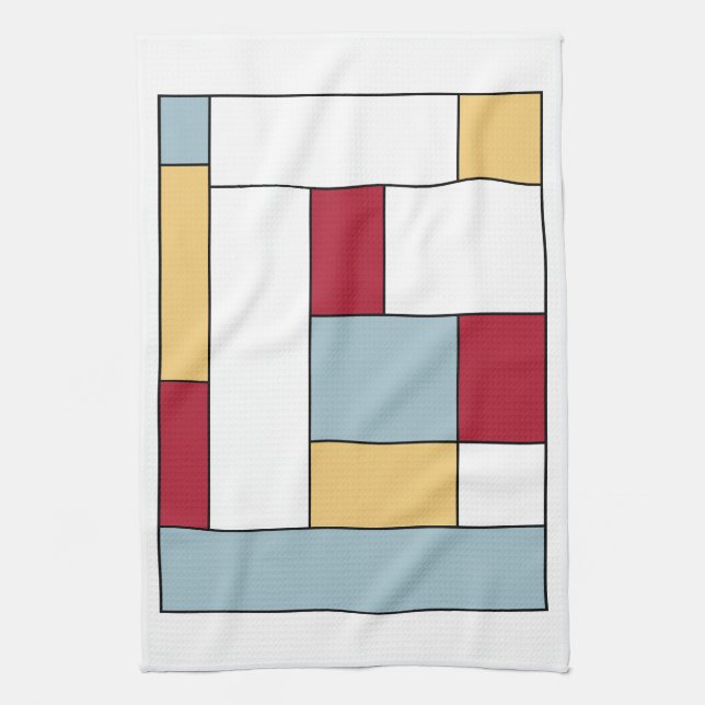 Red Blue Gult Mid Century Retro Färg Blocks Kökshandduk (Vertikal)