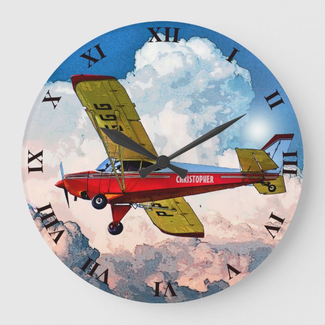 Red Blue Gult Personal Aircraft med ditt namn Stor Klocka (Framsida)