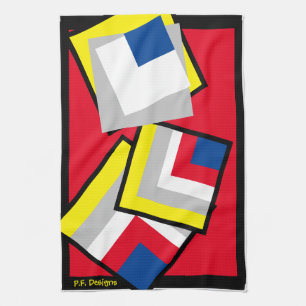 Red Blue Gult White Grått Black Geometric Black Kökshandduk