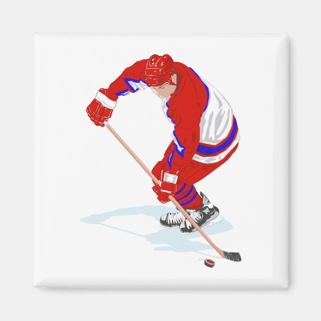 Red Blue Ice Hockey Player Magnet (Framsidan)