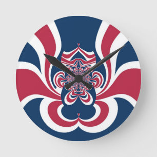 Red Blue Kaleidoscope Art Skriv ut Rund Klocka
