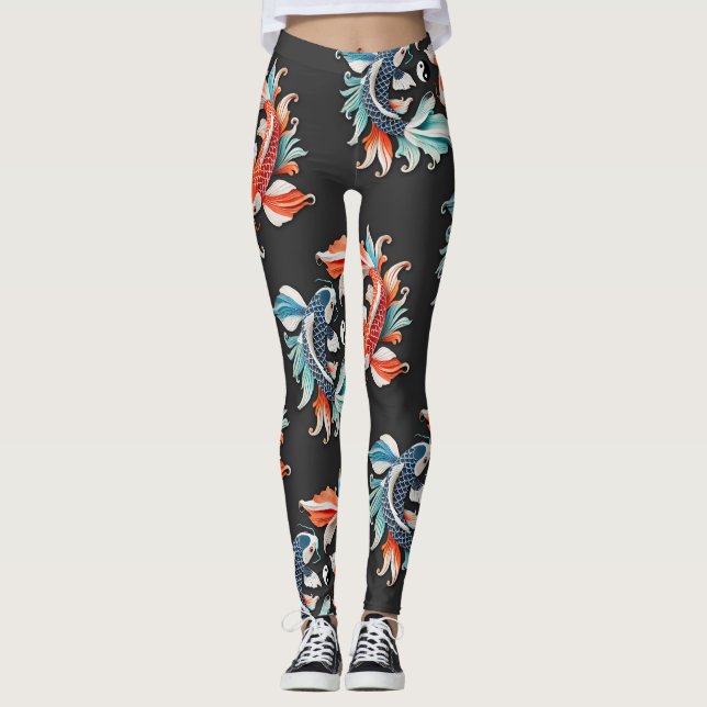 Red & Blue Koi Prosperity Yin Yang Leggings (Framsida)