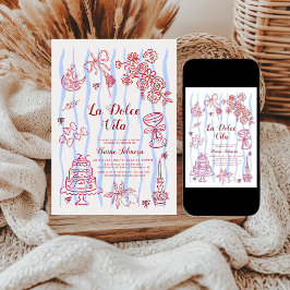 Red Blue Lemon La Dolce Vita Bridal Shower Inbjudningar