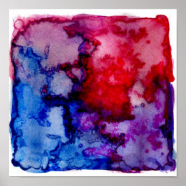 Red Blue Lila Abstrakt Watercolor Art Poster