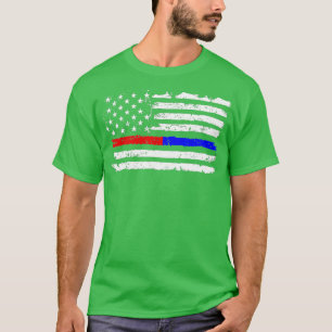 Red Blue Line American i Firefighter Police T Shirt