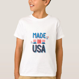 Red Blue Minimalist Made in USA Independence day T Shirt