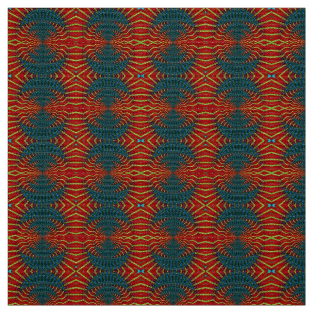 Red Blue Modern Ethnic Textile Tribal Print Trippy Tyg (Provkarta)