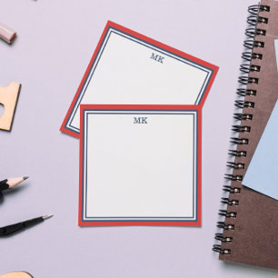 Red Blue Monogrammed Post-it Block