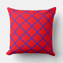 Red Blue Moroccan Quatrefoil Mönster Pillow