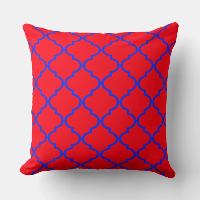 Red Blue Moroccan Quatrefoil Mönster Pillow Kudde (Framsida)