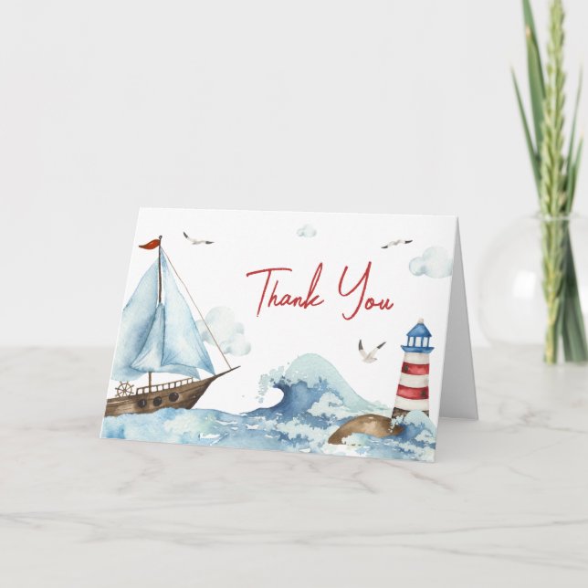 Red Blue Nautical Baby Shower Tack Kort (Framsida)