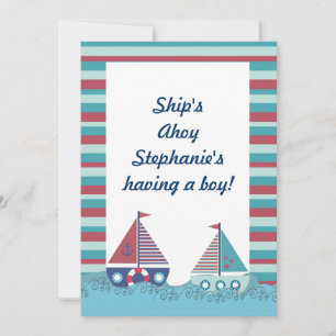 Red Blue Nautical Sailing Boat Baby Shower Inbjuda Inbjudningar