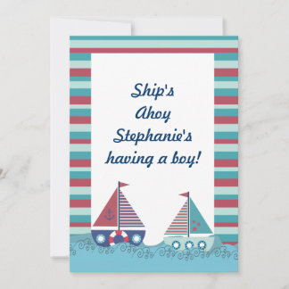 Red Blue Nautical Sailing Boat Baby Shower Inbjuda Inbjudningar