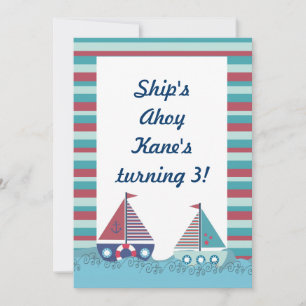 Red Blue Nautical Sailing Boat Birthday Inbjudan