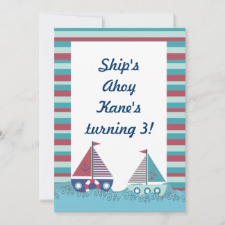 Red Blue Nautical Sailing Boat Birthday Inbjudan