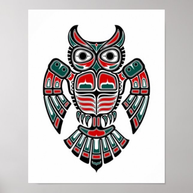 Red Blue och Black Haida Spirit Uggla Poster (Framsidan)