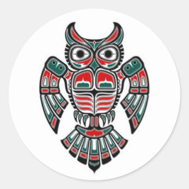 Red Blue och Black Haida Spirit Uggla Runt Klistermärke