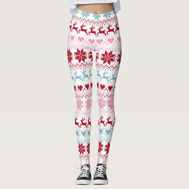Red, Blue och Rosa Fair Isle-utskrift Leggings (Framsida)