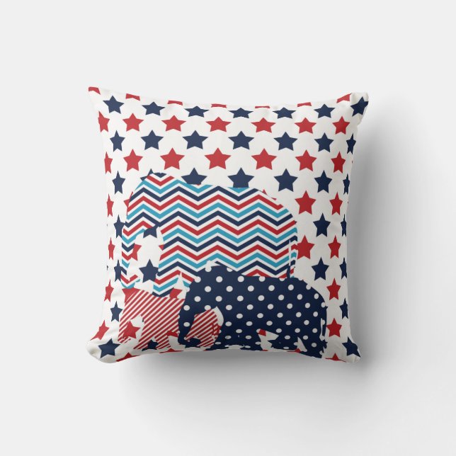 Red, Blue och White Elephant Pillow Kudde (Framsida)