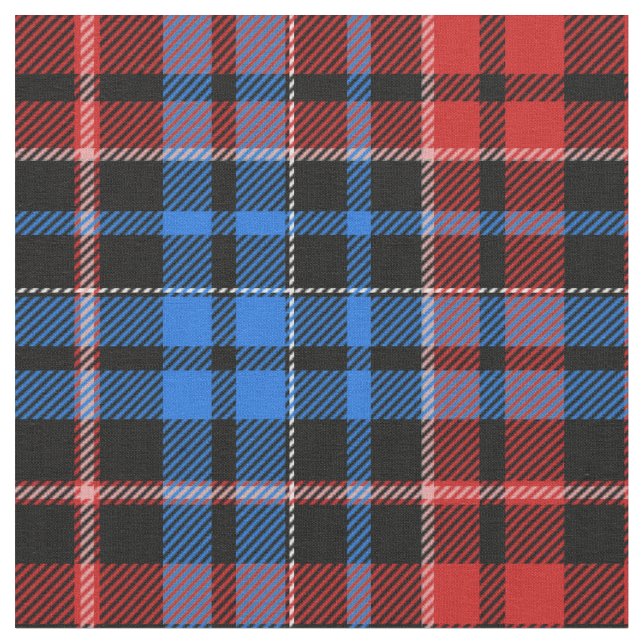 Red Blue On Black Plaid Tartan Design  Tyg (Närbild)