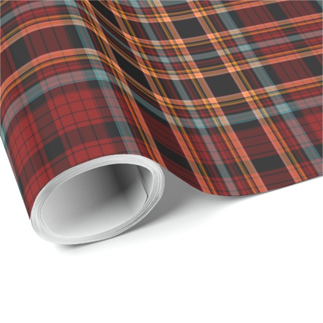 Red Blue Orange Black Tartan Play Presentpapper (Rullad Hörn)