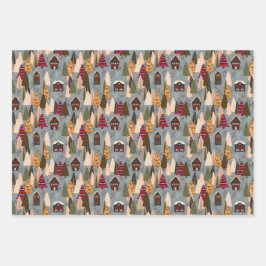 Red Blue Orange Christmas Forest Village