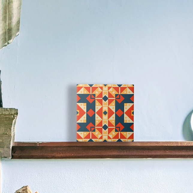 Red Blue Orange Geometric Moroccan Bohemian Mosaic Kakelplatta (Skapare uppladdad)